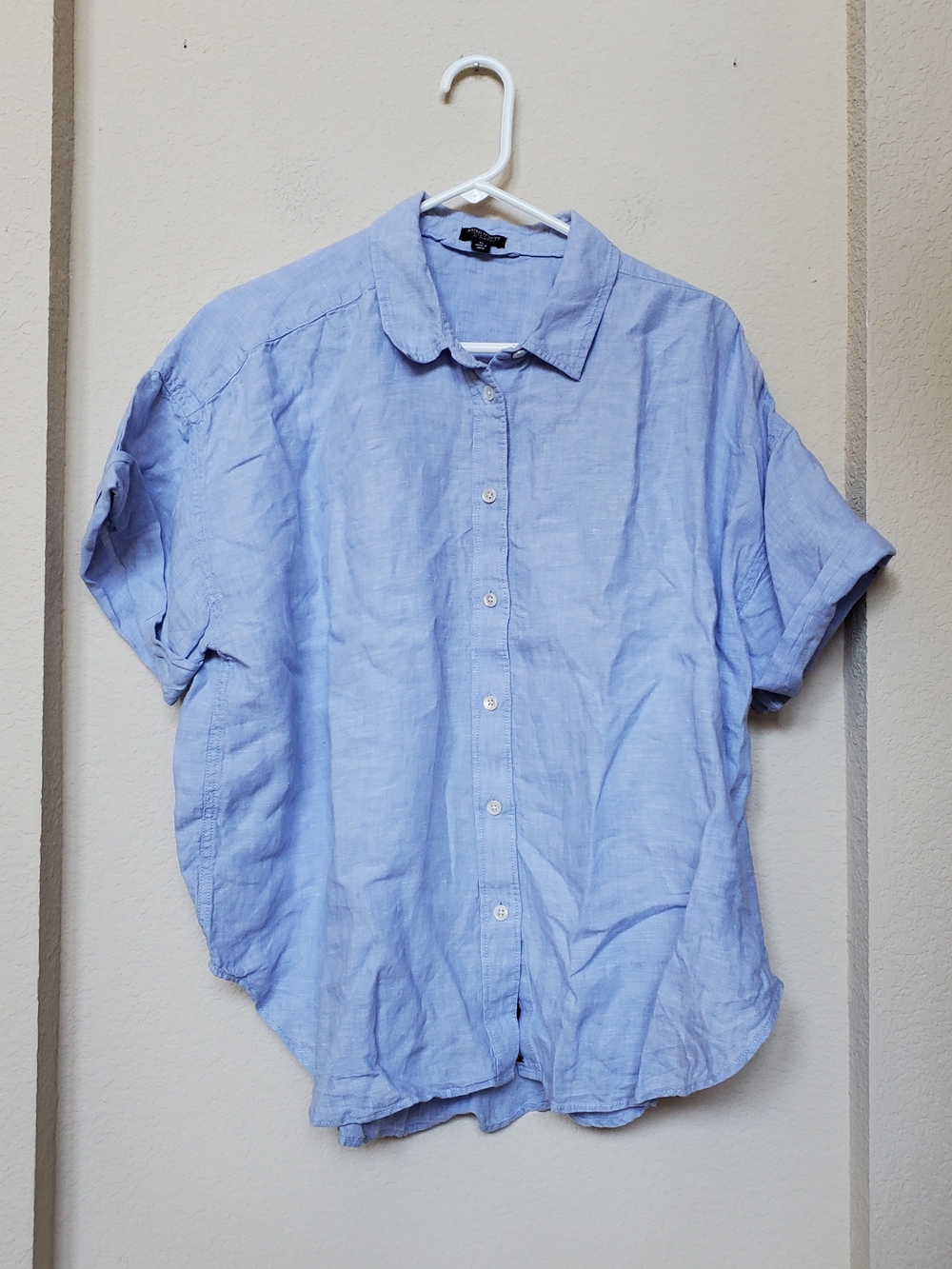 J. Crew Irish Linen Short-Sleeve Button Down Relaxed Top. Size XL